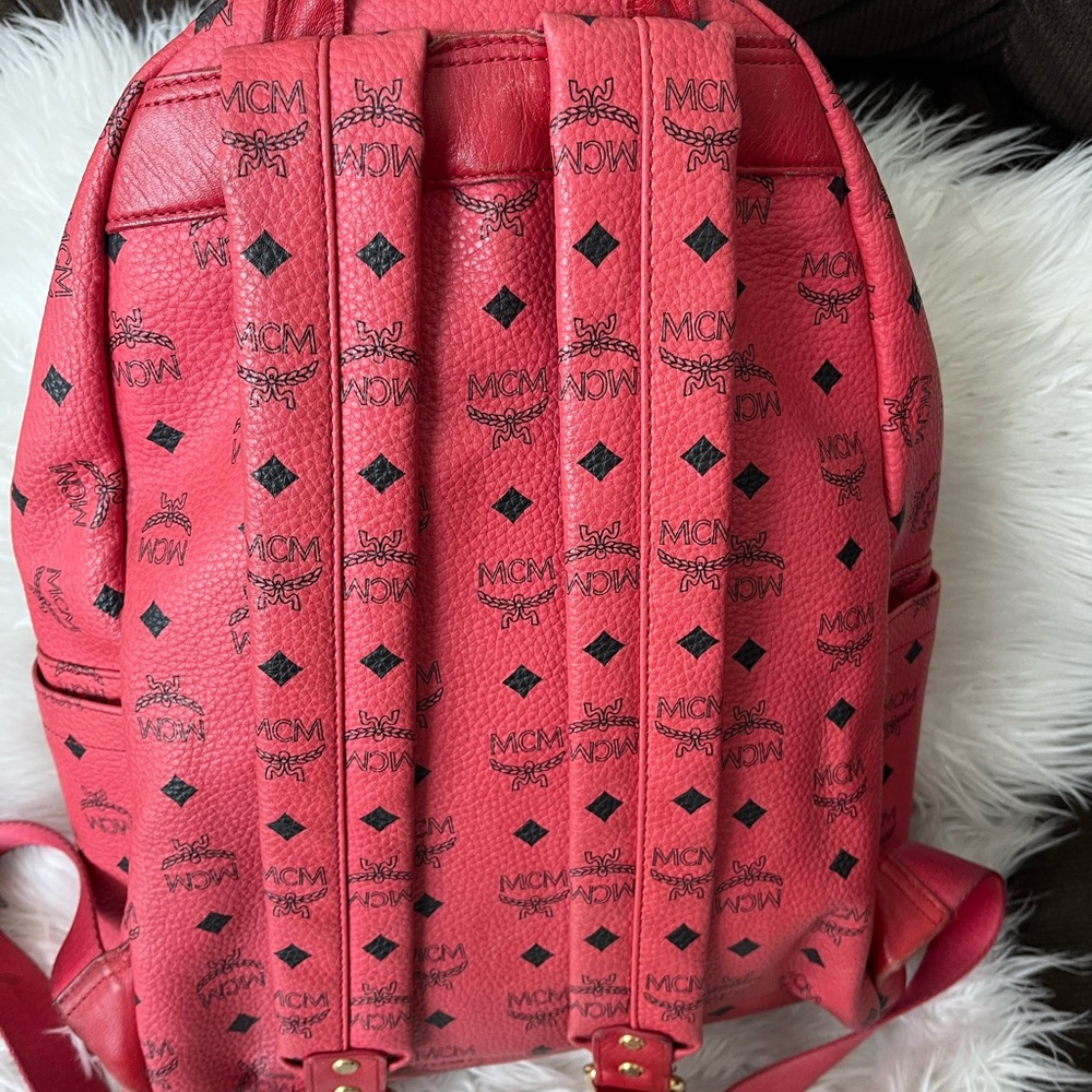 MCM Pink/Coral Logo Studded Backpack - Picture 6 of 16